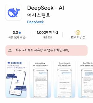 딥시크 앱 국내 서비스 잠정 중단… "기존 이용자 이용 주의" 당부