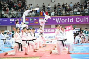 하늘 가르는 발차기... 안산컵 격파 시범에 &apos;환호&apos;